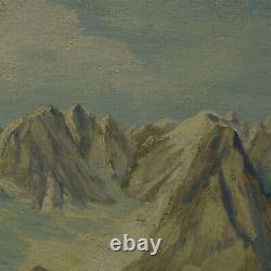 Vers 1920-1950 Peinture ancienne à l'huile Paysage de montagne 73x44 cm