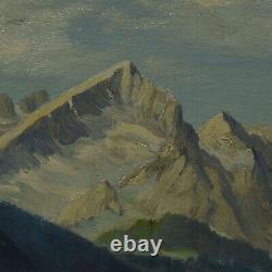Vers 1920-1950 Peinture ancienne à l'huile Paysage de montagne 73x44 cm