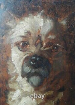 Victor De GRANDCHAMP Portrait de Chien tableau ancien signé DOG XIX oil painting