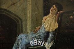 XIXe Siècle, Jeune dame au livre dans son intérieur, Signé A. Car. À identifier