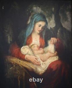 XIXe Siècle, Religieux, Maternité, Marie, Madone et enfant jésus, Huile panneau