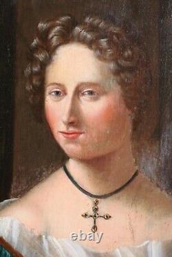 XVIII e Siècle, Portrait, Jeune femme, Huile sur bois, Tableau ancien, Anonyme