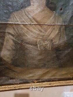 XVIII ème s, ancien portrait de femme, huile sur toile, cadre d'origine en bois