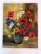 Y. Jantet Peinture Huile Sur Bois Bouquet De Fleurs Painting