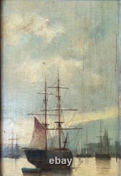 Yachting Sea Seascape 19th Century Original Antique Oil, Framed