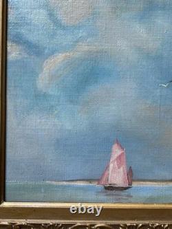 Yachting Seascape France, Original Antique Oil Painting Hand Made, Framed